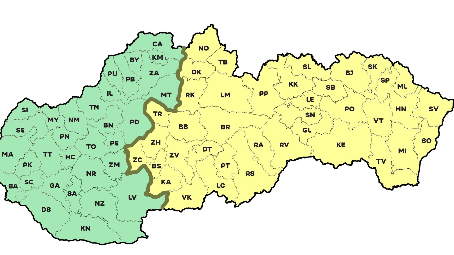 Mapa SR západ a východ Mapa SR západ a východ