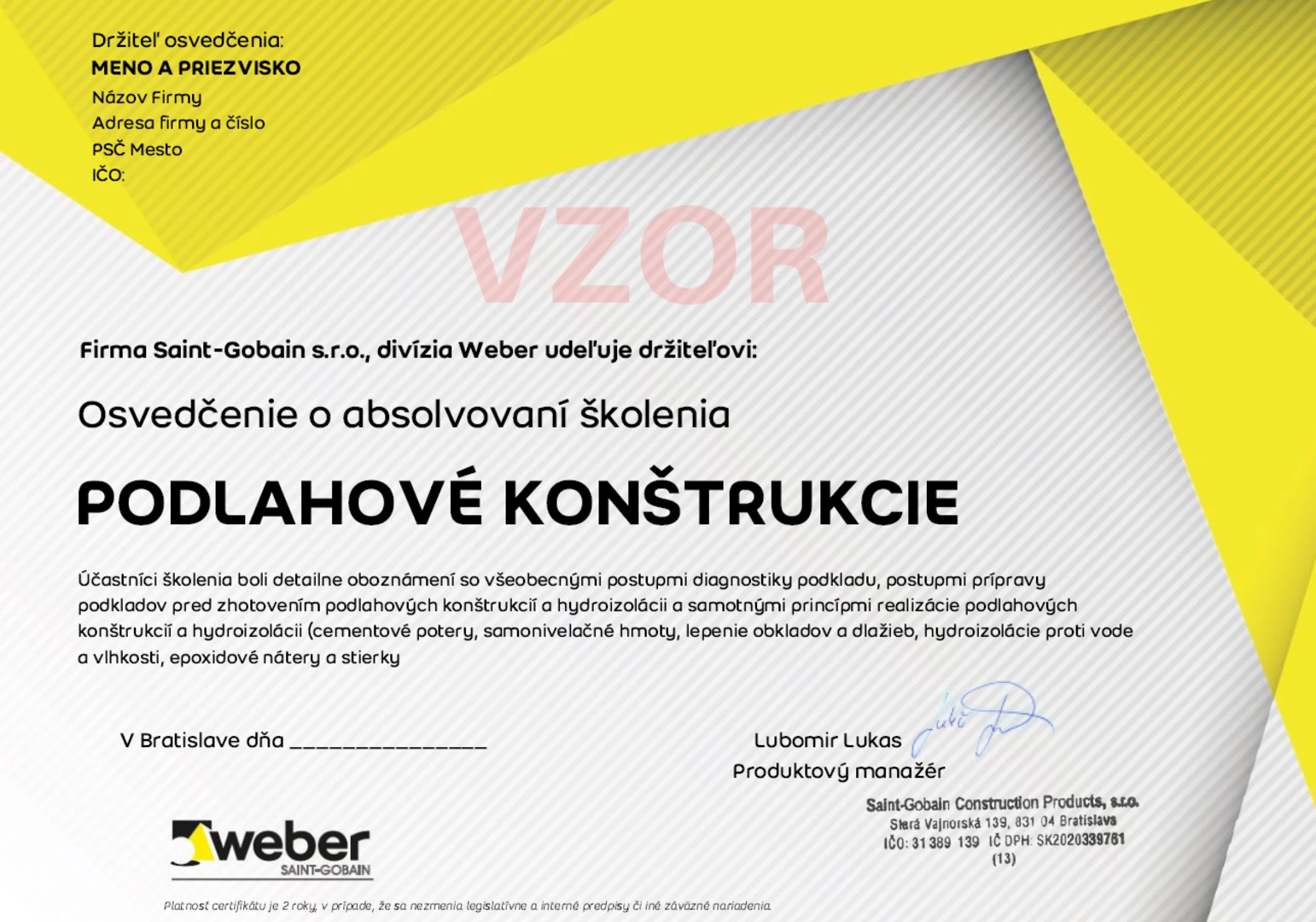 Certifikát Podlahové konštrukcie