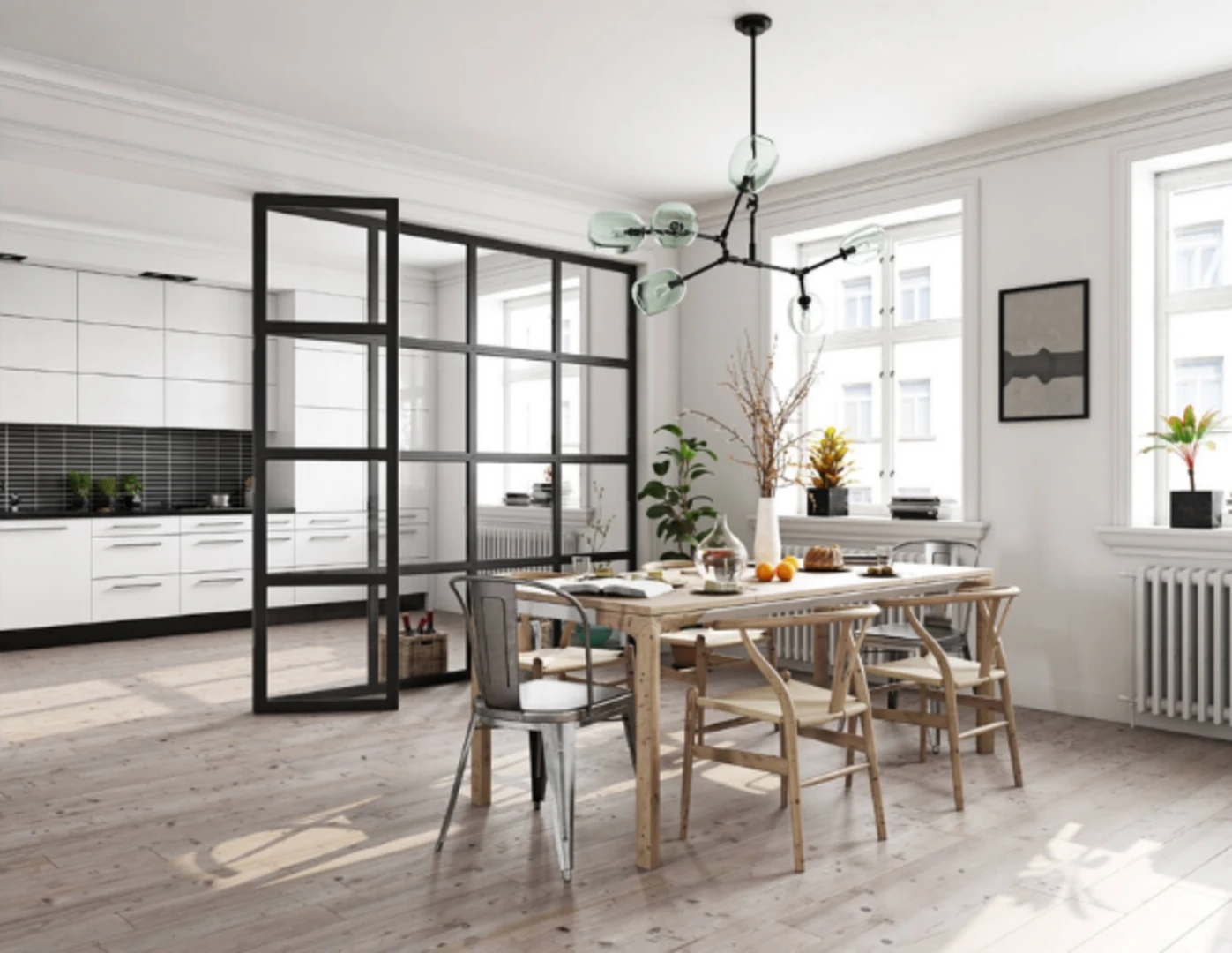 Minimalistická kuchyňa v bielo-čiernych farbách.