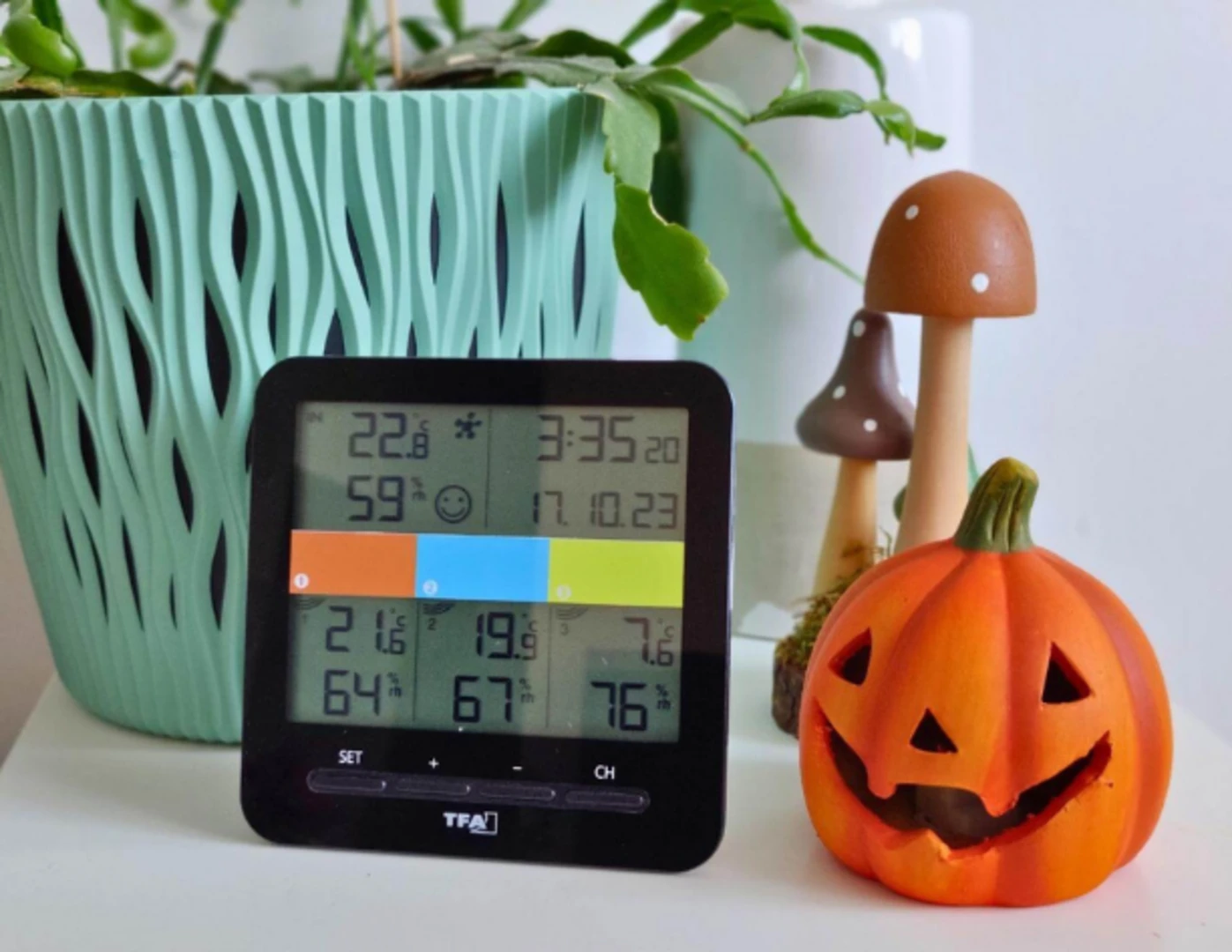 Digitálny termostat zobrazujúci teplotu jednotlivých miestností.