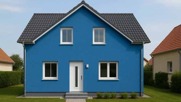 Modrý odtieň weber color.line na fasáde