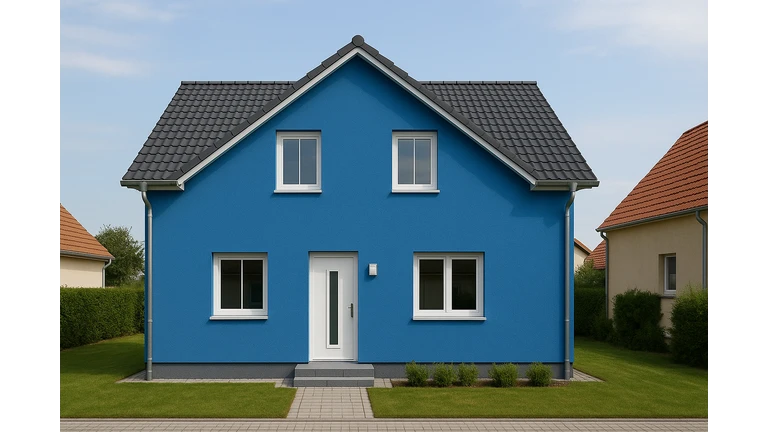 Modrý odtieň weber color.line na fasáde